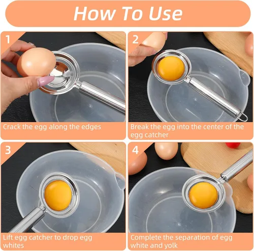Miniatura 4 de Separador de yema de huevo, 2 unidades, separador de huevos para huevos crudos, herramienta de acero inoxidable, huevos blancos para cocinar