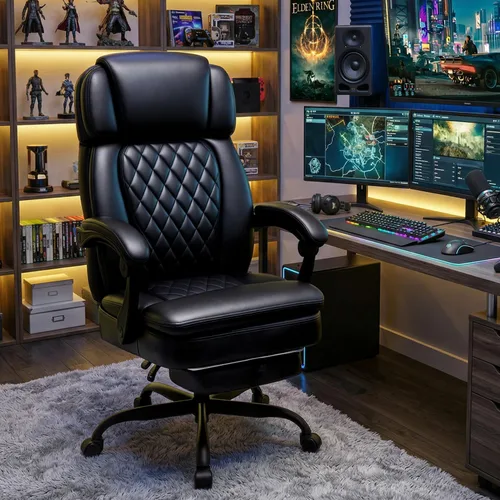 Miniatura 2 de Silla de oficina ejecutiva de 400 libras con reposapiés para personas pesadas, silla de escritorio ergonómica grande y alta con reposacabezas Negro