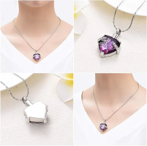 Miniatura 3 de constantlife - Collar de urna de cristal con forma de corazón para cenizas, joyería de cremación, urna memorial, collar para cenizas de acero