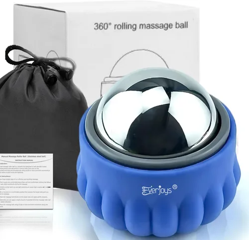 Everjoys Bola de rodillo de hielo de masaje, masajeador de alivio de terapia de frío y calor, masaje de tejido profundo, herramienta de masajeador