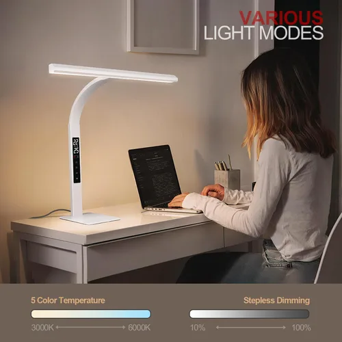 Miniatura 7 de Lámpara de escritorio LED para oficina en casa, luz de trabajo de computadora de arquitecto, atenuación continua de temperatura de color táctil