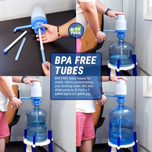 Miniatura 4 de Bomba de agua potable Plus, segura para agua potable (sin BPA), dispensador manual para botellas de 3 a 6 galones con 2 tubos adicionales