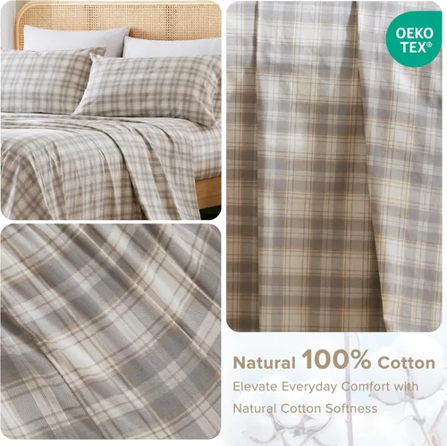 Miniatura 19 de Comfort Spaces Sábanas 100% algodón tamaño King, transpirables, naturalmente frescas, sábanas de algodón suave con bolsillo elástico de 14 pulgadas