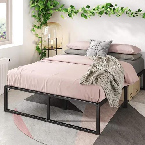 Zinus plataforma de cama/Base de colchón de 14 pulgadas, no necesita sommier/soporte de rejilla de acero, cama doble, Acero, Negro
