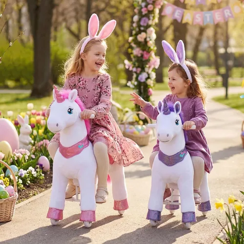 Miniatura 5 de PonyCycle Juguetes de unicornio para montar para niñas Pony de montar unicornio rosa balancín (con freno/ 35.4" de altura/Tamaño 4 para edad 4-7)