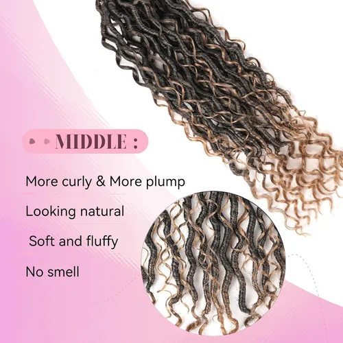 Miniatura 3 de Locs de diosa de imitación de pelo de ganchillo boho, locs de río boho, hippie ondulado de ganchillo con cabello rizado en el medio y puntas T27.
