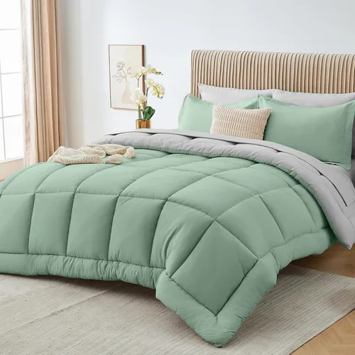 Miniatura 14 de Sasttie Juego de edredón tamaño individual, 5 piezas de cama reversible en una bolsa, juego completo de ropa de cama que incluye edredón, sábana