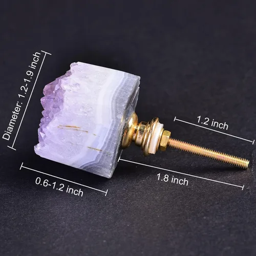 Miniatura 2 de JIC Gem Juego de 2 pomos de cristal de amatista natural para cocina, baño