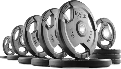 Miniatura 16 de XMARK TRI-GRIP - Par o juego de discos de peso olímpicos, pesas de ejercicio con revestimiento de goma para barra olímpica, juego de pesas