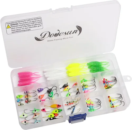 Miniatura 7 de Dovesun Ice Fishing Jigs Kit Ice Fishing Lures Glow in The Dark Fishing Gear Lures 20-93Pcs Jig Head with Tackle Box for Panfish Walleye Crappie 93