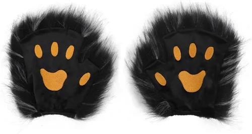 Miniatura 64 de Guantes de garra para disfraz de Halloween, medio dedo, lobo, oso, gato, guantes, guantes de piel sintética para mascarada, cosplay, utilería de mano
