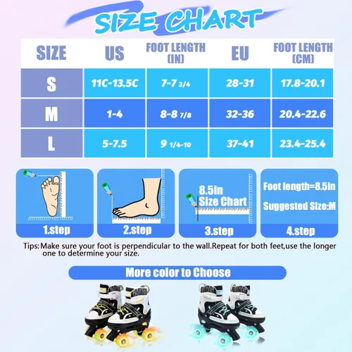 Miniatura 6 de Patines de ruedas para niños y niñas, jóvenes, patines de lona ajustables con luces para edades de 5 a 8 y 8 a 12 años, para principiantes, deportes