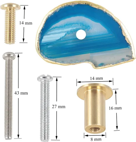 Miniatura 4 de Rockcloud Pomos de ágata azul para cajón, tiradores para armario de aparador, rebanada teñida con pomos de borde chapados en oro para decoración