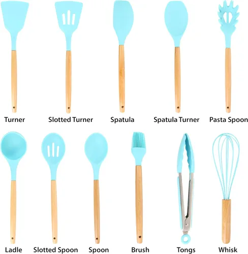 Miniatura 5 de MegaChef Tool - Juego de utensilios de cocina de madera, 12 piezas, verde azulado claro y textura de madera Textura verde azulado claro y madera