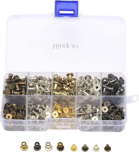 Mingtao 200 juegos de remaches de botón y tachuelas de 0.315 x 0.197 x 0.315 in, cabeza redonda, tornillo trasero para cuero, manualidades, remaches