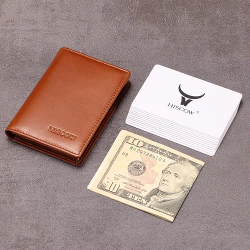 Miniatura 3 de Funda de piel para tarjetas de visita para hombres y mujeres, piel de becerro italiana Cuero curtido vegetal marrón