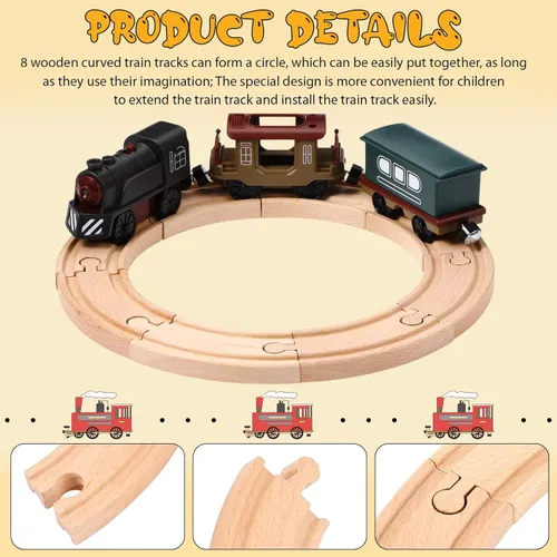 Miniatura 4 de Paquete de 8 paquetes de expansión de pistas de tren de madera Liliful compatibles con la mayoría de las pistas de tren