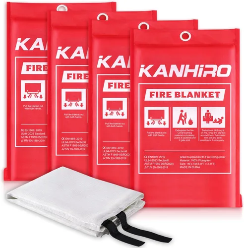 Manta de Fuego de Emergencia para Hogar y Cocina - Manta de Supresión de Fuego de Fibra de Vidrio KANHIRO Ideal para Escuela, Chimenea, Parrilla,
