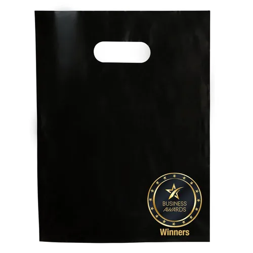 Choice Marts 100 bolsas de plástico negras con asas – 12 x 15 pulgadas, bolsas de venta al por menor negras brillantes de 2 mil de grosor adecuadas