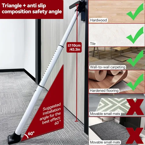 Miniatura 6 de AceMining Barra de seguridad para puerta mejorada y barra de patio deslizante, topes resistentes ajustables para el hogar, apartamento, viajes Blanco