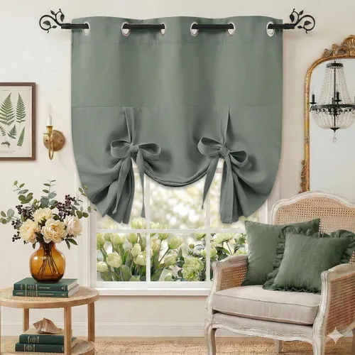 Pony Dance Persianas Opacas para Ventanas - Juego de Cortinas Enrollables y Cenefas Estilo Romano Globo con Ojales en la Parte Superior para Verde