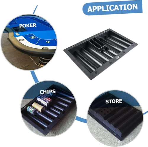 Miniatura 5 de Bandeja de fichas de póquer de plástico para mesa de Texas Holdem organizador de juegos de 14.76 x 9.84 x 1.96 pulgadas, accesorios duraderos