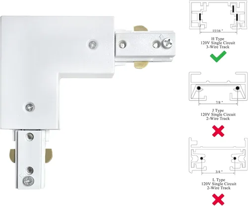 Miniatura 5 de Blanco H Track L conector H tipo circuito único 3-Wire-1 Kit de iluminación de pista para H Track System Accesorios de iluminación de pista 120V