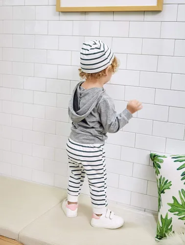 Miniatura 7 de Gavol Conjunto de ropa de manga larga con capucha y pantalón a rayas para bebé para otoño e invierno