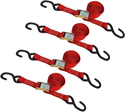 Miniatura 16 de Mega Cargo Control - Hebilla de leva resistente de 1" x 6' con ganchos S recubiertos de negro - WLL 400 lbs. Paquete de 4