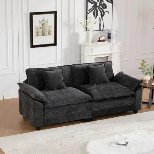 Miniatura 111 de Sofá modular negro de 111.5 pulgadas, sofás seccionales grandes de 3 plazas para sala de estar, sofá nube de tela de felpilla de gran
