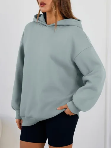 Miniatura 3 de Trendy Queen Sudaderas con capucha de gran tamaño para mujer, cómodas sudaderas de otoño a la moda 2025, trajes casuales de forro polar con bolsillos
