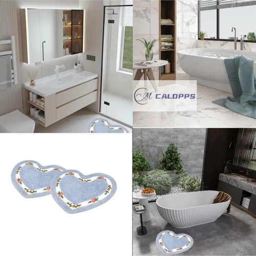 Miniatura 2 de Bonita alfombra de área de flores de rosas en forma de corazón para un baño súper suave, antideslizante, absorbente, alfombra de baño floral Azul