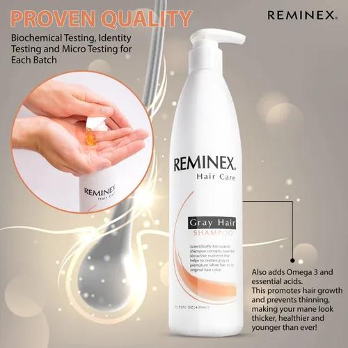 Miniatura 2 de Reminex Champú para cabello gris – Tratamiento hidratante que ralentiza el envejecimiento del cabello y ayuda a restaurar el cabello gris a su