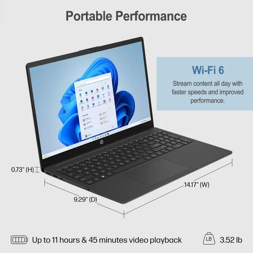 Miniatura 3 de HP Portátil de 15.6 pulgadas, pantalla HD, procesador Intel Quad-Core N200, 8 GB de RAM, 128 GB de almacenamiento, Wi-Fi 6, cámara web, HDMI