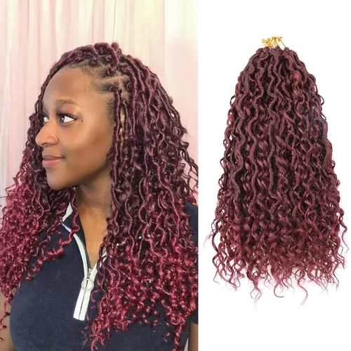 Miniatura 51 de Cabello de Crochet de 8 Pulgadas para Mujeres Negras, 7 Paquetes de Cabello de Crochet Goddess Locs con Puntas Rizadas, Locs Falsos Cortos con Bucle