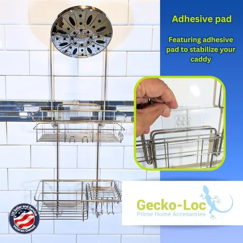 Miniatura 5 de Gecko-Loc Organizador de ducha extra largo ajustable sobre el cabezal de ducha - Organizador de acero inoxidable con estabilizador de succión, cesta