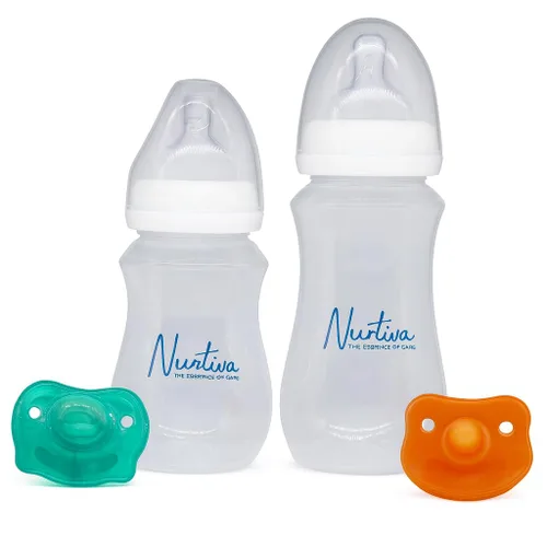 Juego de biberones para recién nacidos amamantados, paquete de 2 (8.1 fl oz + 10.1 fl oz), biberones anticólicos de silicona suave, cierre natural,