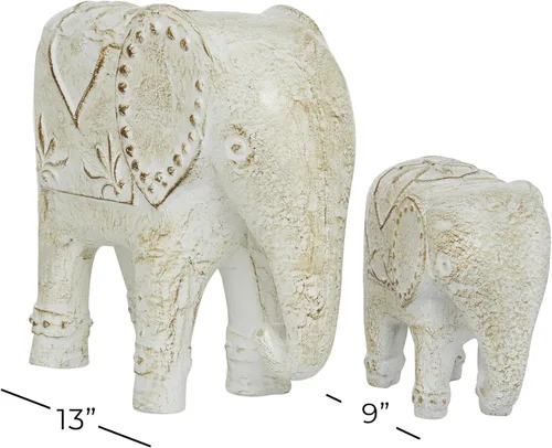 Miniatura 6 de Deco 79 Escultura decorativa de elefante de cerámica para decoración del hogar, juego de 2 figuras decorativas de 9 pulgadas, 13 pulgadas de ancho