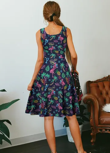 Miniatura 94 de uideazone - Vestido de mujer sin mangas cuello redondo de verano, para playa, casual, Midi línea A.