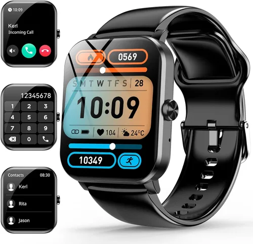 Reloj inteligente, reloj inteligente de 1.85 pulgadas para hombres y mujeres (respuesta/hacer llamadas), frecuencia cardíaca, monitor de sueño,