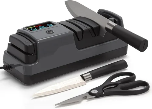 Afilador de cuchillos eléctrico profesional de 3 etapas para cuchillos de cocina, pantalla LCD, 100% abrasivo de diamante, velocidad de rotación
