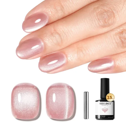 Miniatura 11 de Modelones Esmalte de uñas de gel ojo de gato arco iris con lentejuelas plateadas holográficas, esmalte de uñas de gel 9D con barra magnética, apto