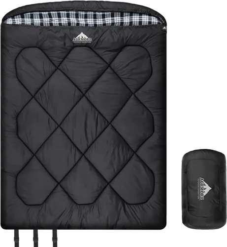 Miniatura 11 de Saco de dormir doble de 0 grados para adultos, forro de franela de algodón para 2 personas, tamaño Queen, cálido saco de dormir para familia