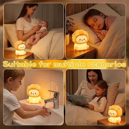 Miniatura 5 de Linda luz nocturna de león para niños, lámpara recargable de guardería con temporizador, 3 niveles de brillo y luz cálida, luz nocturna de silicona