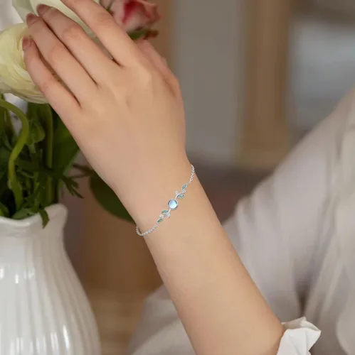 Miniatura 3 de ConBo Moonstone Leaf Bracelet S925 Sterling Silver Leaf Moonstone Jewelry Gift for Mother Mom Wife Moonstone Bracelet for Women Girls Birthday
