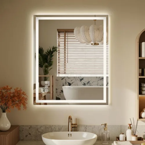 Miniatura 14 de 48x24 Inch LED Bathroom Mirror with Lights, Anti-Fog 3-Color Dimmable Memory Touch Control, Waterproof HD Tempered Glass, Wall Mounted Vanity Mirror
