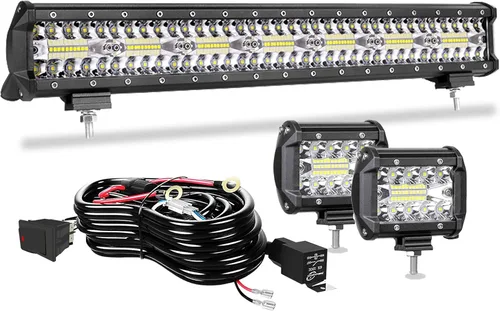 Barra de luz LED Terrain Vision de 20 pulgadas 420 W triple fila de focos de inundación, barra de luz todoterreno, 2 piezas de 4 pulgadas 60 W luces