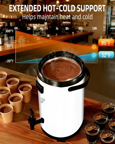 Miniatura 6 de Dispensador de bebidas aislado – Dispensador térmico de té frío y caliente – Acero inoxidable de 12 L/3.2 galones con espita para té, café, leche