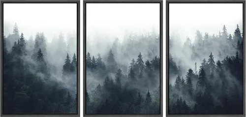 Miniatura 101 de SIGNWIN Conjunto de arte de pared de lienzo enmarcado, acuarela pastel, cielo de nubes rosas, colina verde del campo, naturaleza, vida silvestre