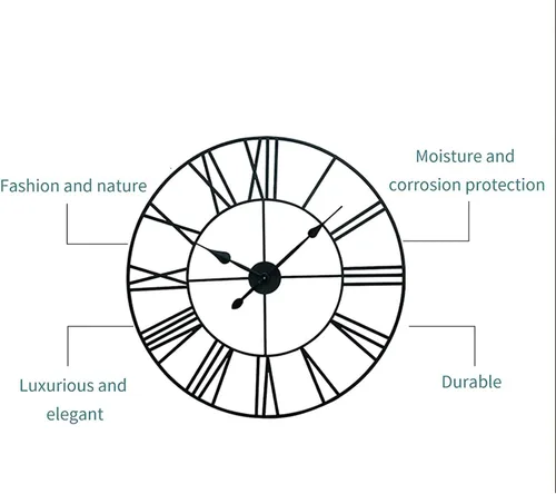 Miniatura 4 de Reloj de pared de metal industrial europeo grande, números romanos retro, movimiento de cuarzo silencioso para sala de estar, cocina, decoración